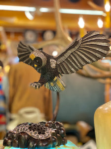In flight Owl Teak Carving