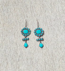 Turquoise Flower/Diamond Dangle Earrings