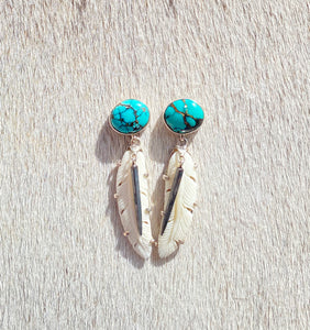 Turquoise Antler Feather earring