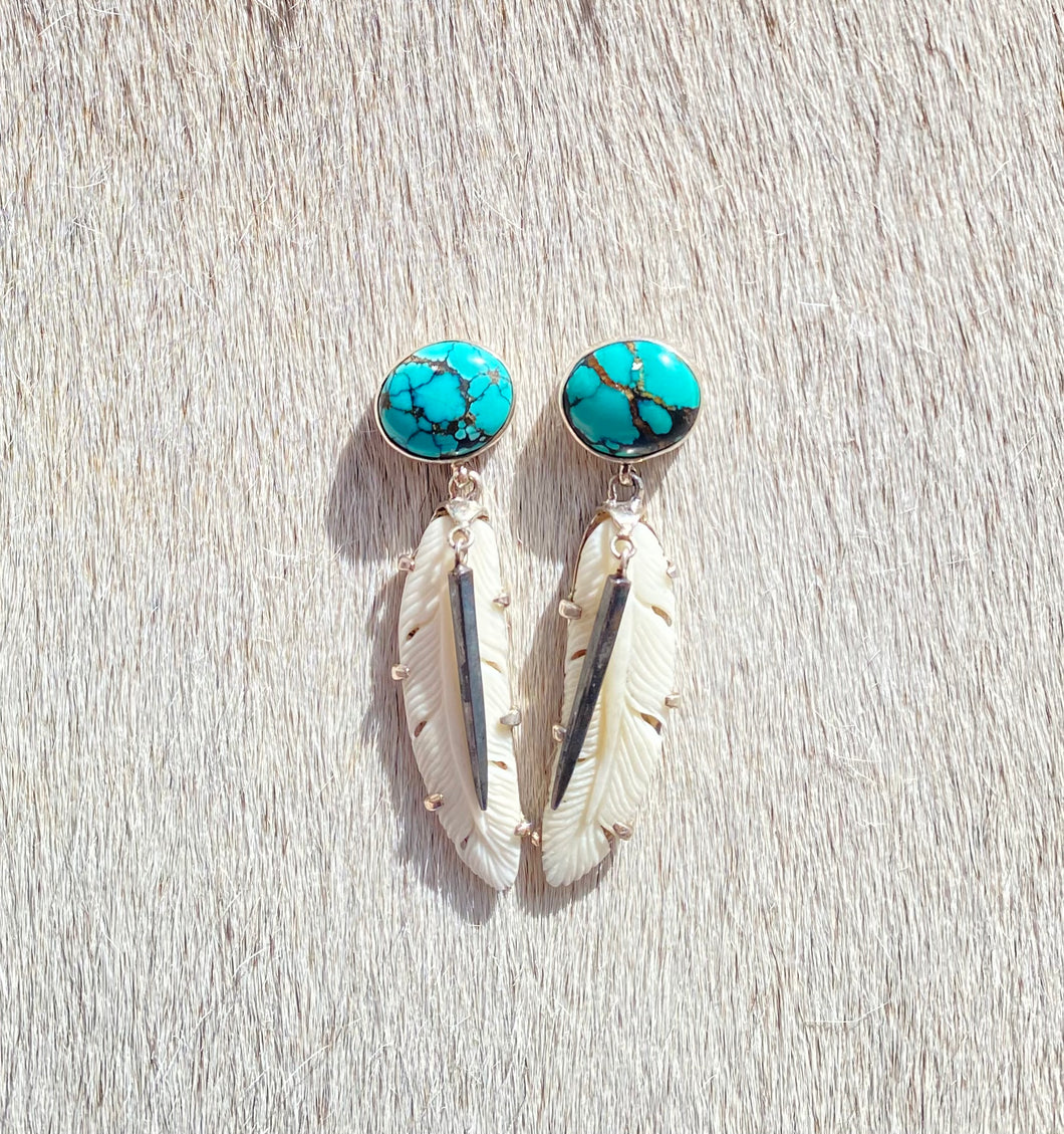 Turquoise Antler Feather earring