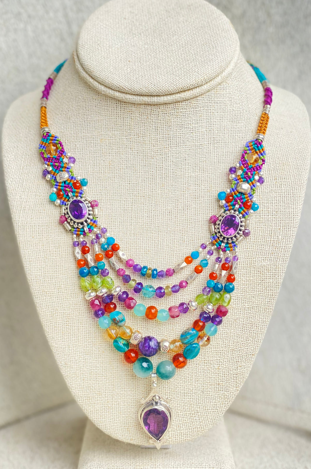 Macramé Multistrand Necklace Amethyst