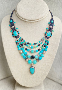 Macramé Multistrand Necklace Turquoise