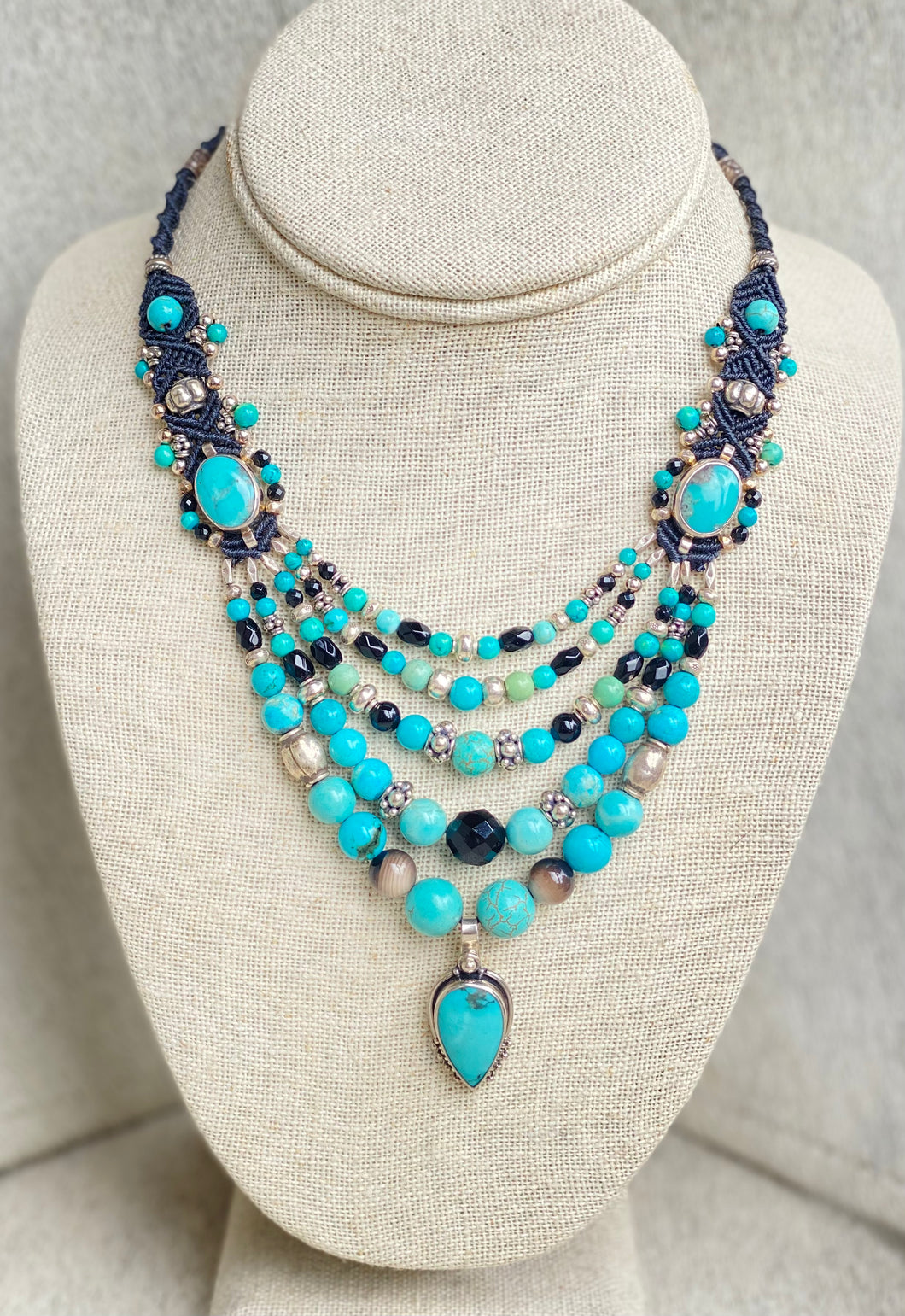 Macramé Multistrand Necklace Turquoise