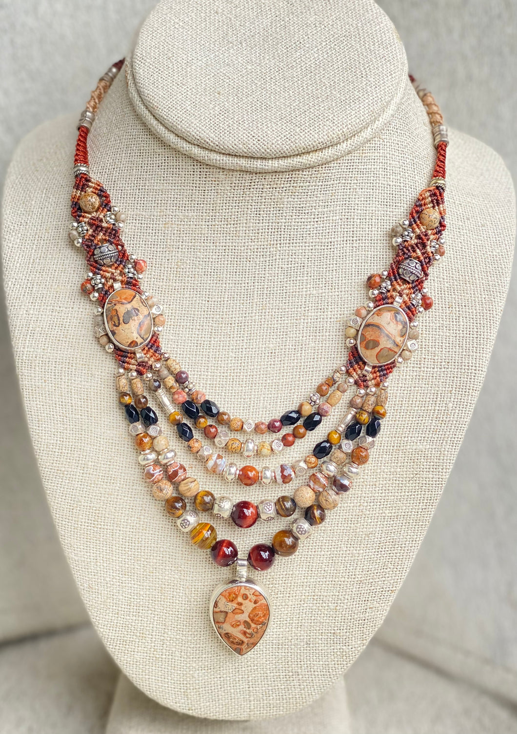 Macramé Multistrand Necklace Jasper/White