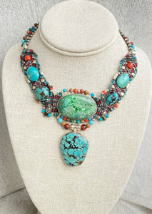 Macramé Turquoise V Neck Necklace