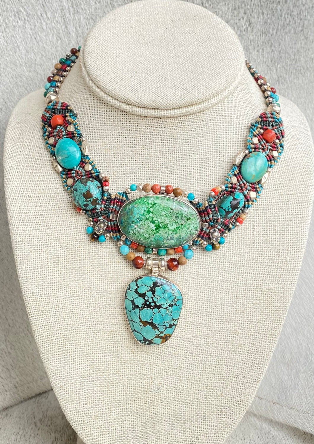 Macramé Turquoise V Neck Necklace