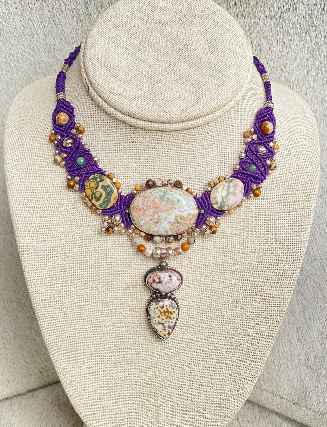 Purple Macramé Choker with Ocean Jasper