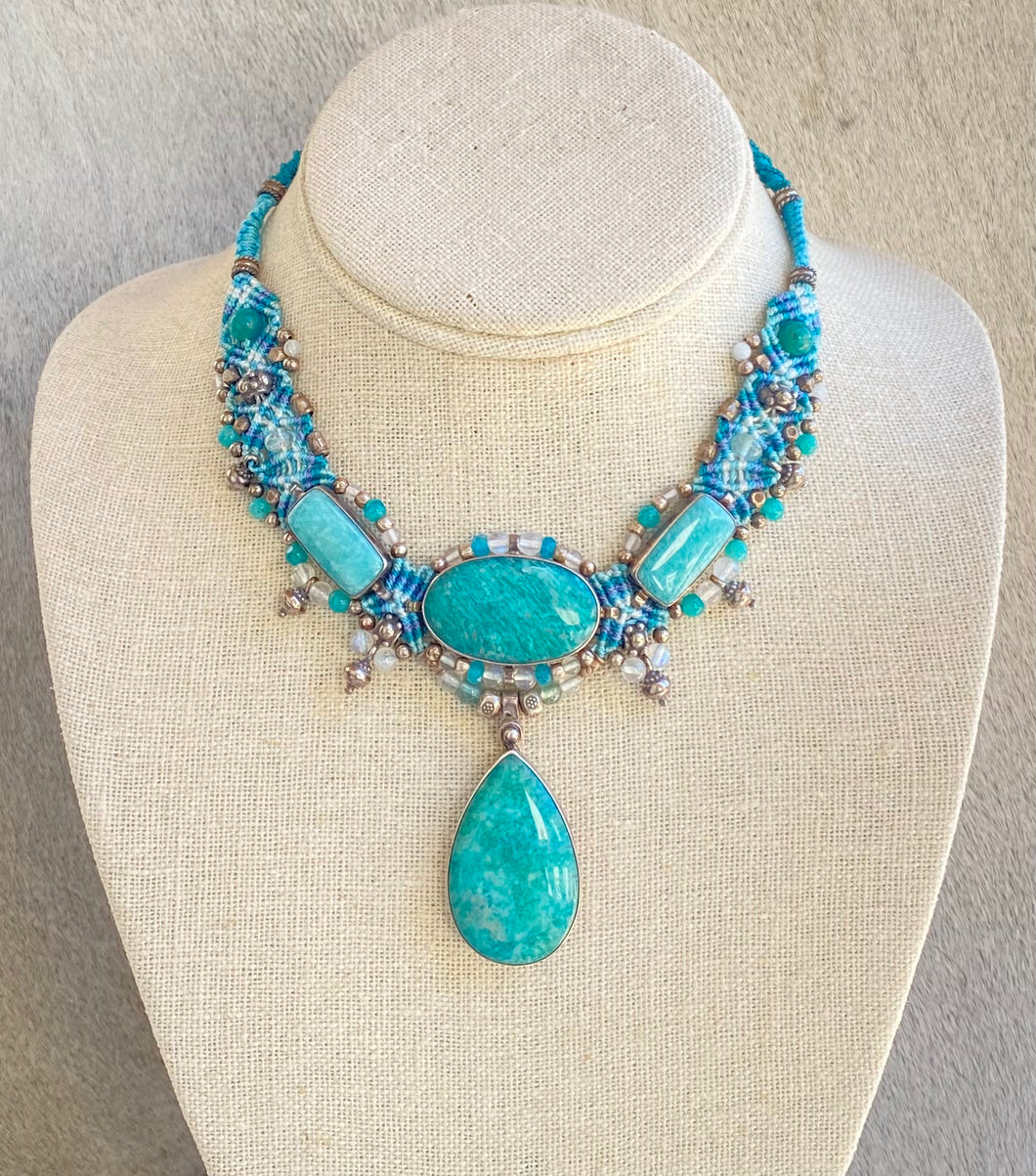 Amazonite Large Drop Macramé Necklace