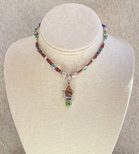 Macramé Long Necklace Tiger eye and Turquoise