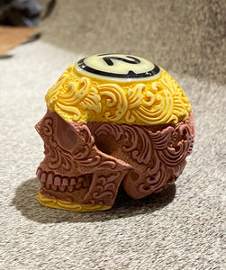 Carved Flower Pool Ball Skull #12