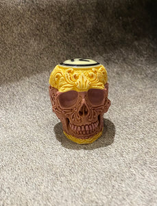Carved Flower Pool Ball Skull #12