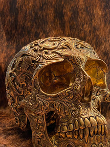 Bronze Floral Life Sized Skull