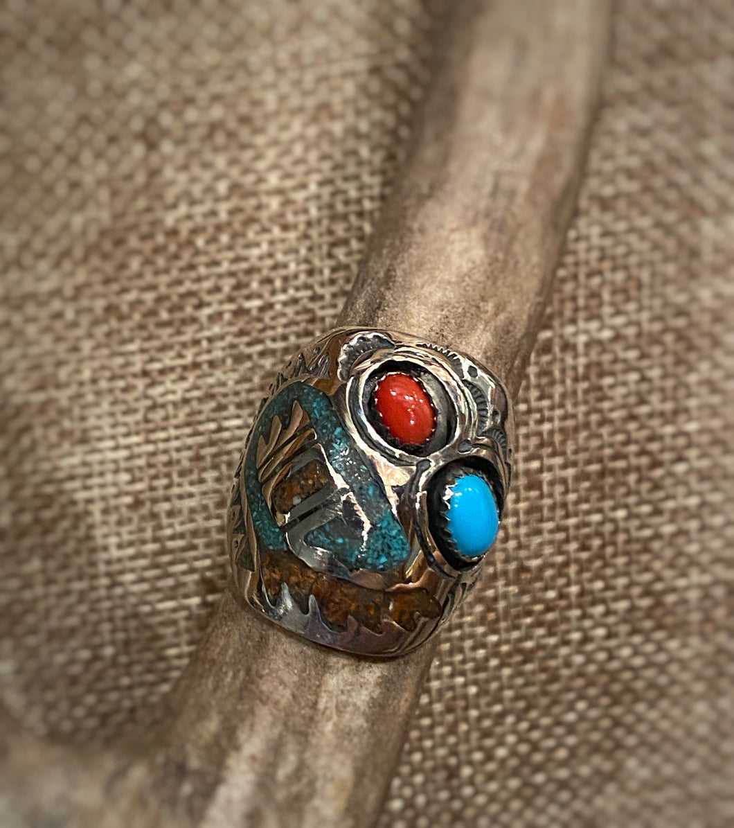 Turquoise and Coral Ring #5