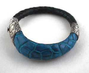 Hand-crafted Turquoise Crocodie & Silver Bracelet
