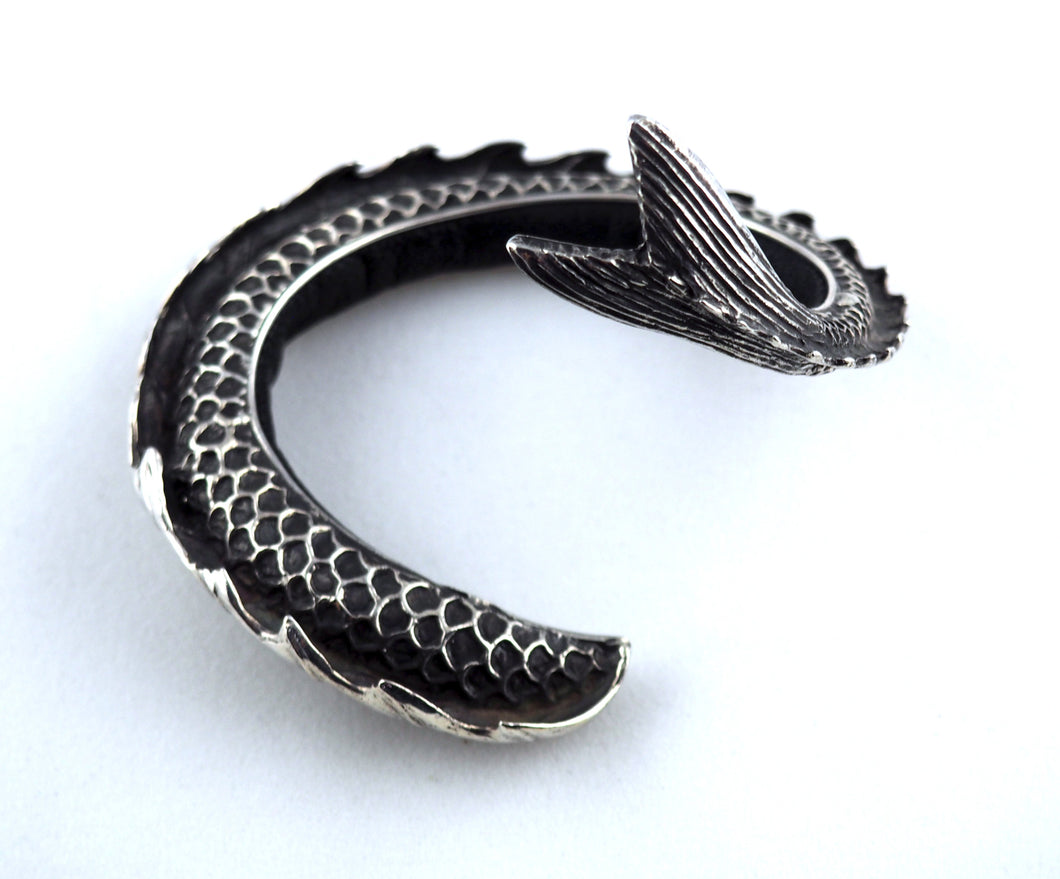Hand-crafted Black Leather & Silver Mermaid Cuff