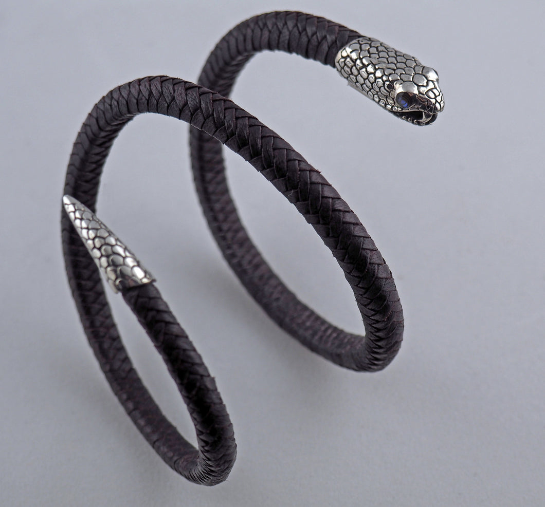 Hand-crafted Black Double Snake Wrap & Silver Bracelet