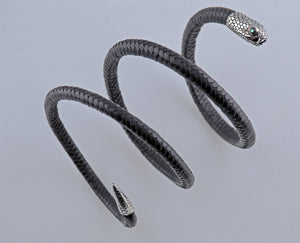 Hand-crafted Black Triple Snake Wrap & Silver Bracelet