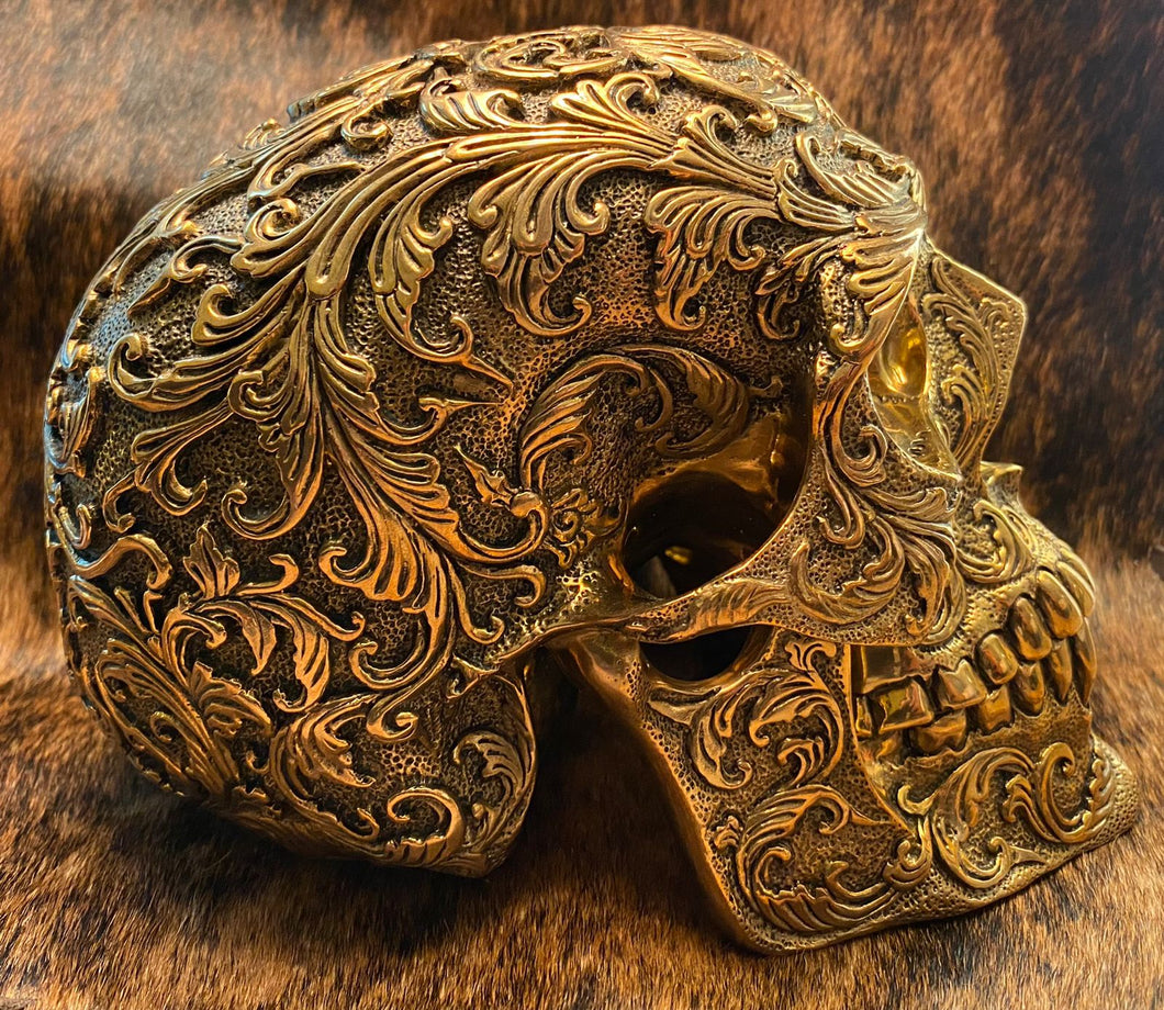 Bronze Floral Life Sized Skull