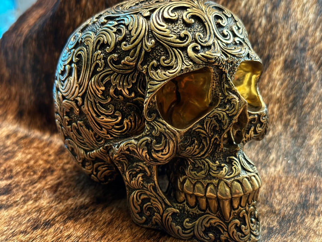Bronze Floral Medium Sized Skull