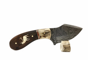 Wood, Antler & Damascus Knife, Fixed Blade