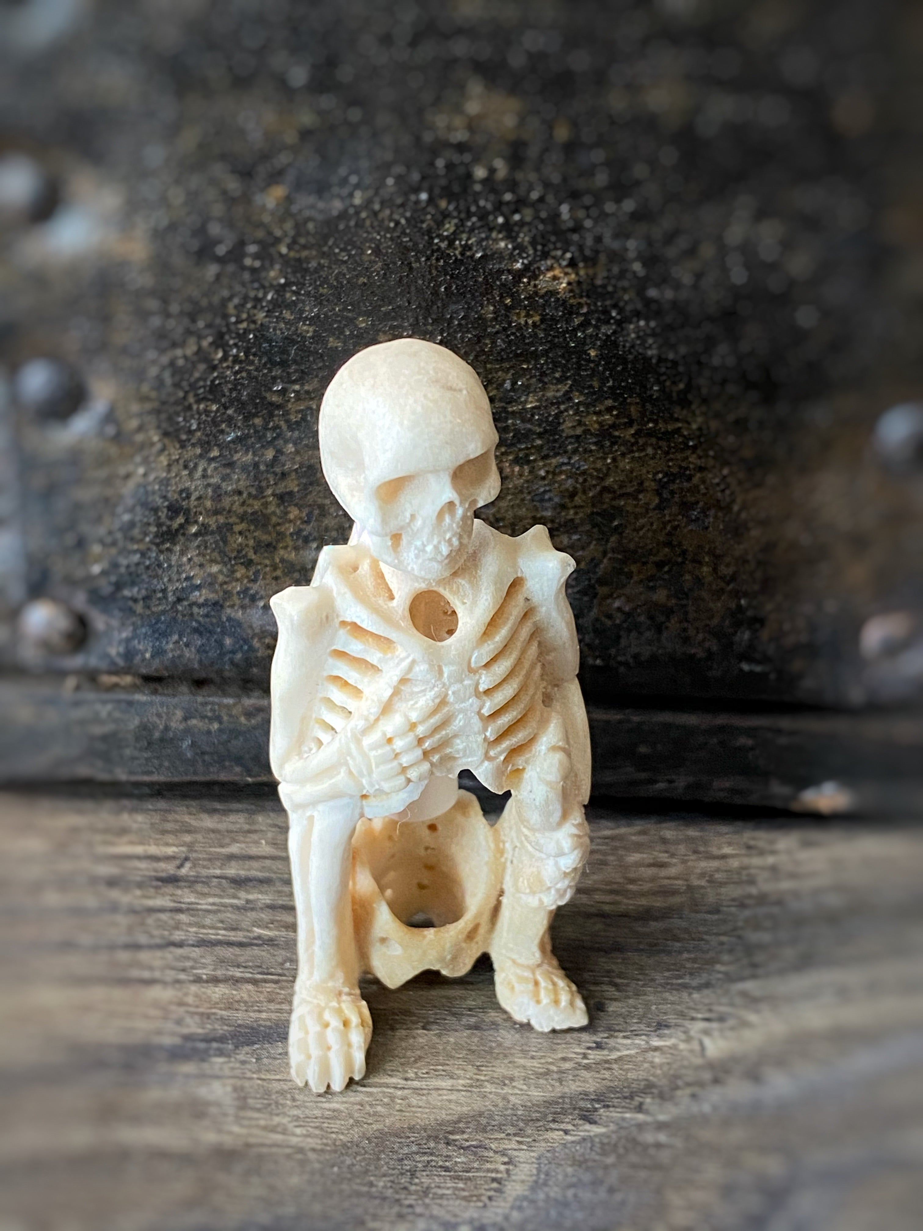 XS Carved Antler Yoga Skeleton B1 (w) – Onyx and Antler